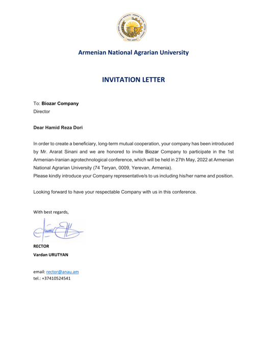 Biozar Invitation Letter